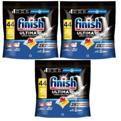 Imagen de Finish Powerball Ultimate All in 1 Pastillas para Lavavajillas, aroma limón, 3 Pack de 44 Unidad, Total 132