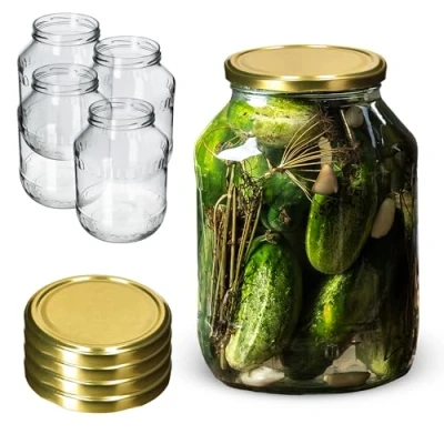 Imagen de KADAX Tarros de cristal para conservas (2,5 L, fi100 mm, 4 unidades, tapa dorada)