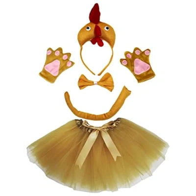 Imagen de Petitebelle Diadema de gallina con lazo y cola tutú, 5 piezas, disfraz niña 1 a 10 años (marrón, años)