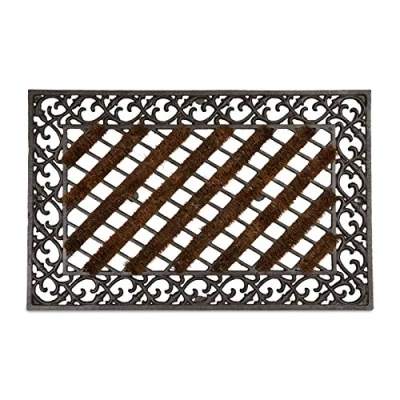 Imagen de relaxdays Felpudo Rectangular con cepillos para la Entrada del hogar, 4 x 72 46 cm, Hierro Fundido Patas de Goma, Antideslizante, Color Marrón/Bronce, fundición, Fibra Coco