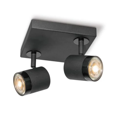 Imagen de Home Sweet Lámpara de techo LED moderna Manu 16/16/15 cm Negro 2 focos metal regulable Incluye bombilla GU10 5 W 390 lm luz blanca cálida