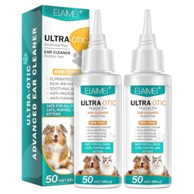 Imagen de JSBNQRMZ Cuidado Auditivo para Perros,50ml x2 Ear Mite Drops,Ear Drops,Dog and Cat Cleaner,Dog Ceaner,Stop Itching Remove Earwax,Clean,Deodorise,Eliminate Odours