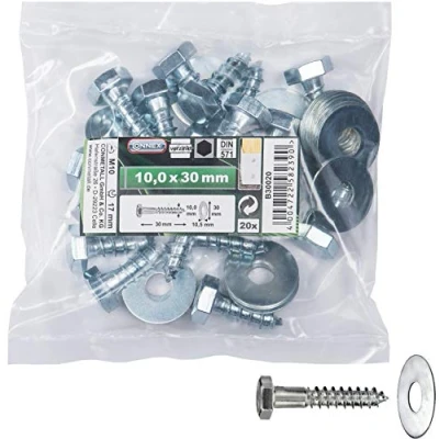 Imagen de Connex tornillos hexagonales para madera, 10 x 30 mm, 20 unidades, galvanizados, todas las conexiones de incluye arandelas, llave, juego tornillos, B30020