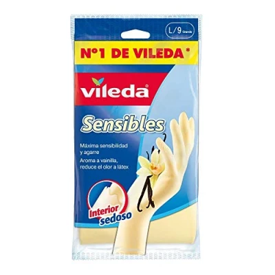 Imagen de Vileda Guantes sensibles Talla L, de látex con Olor a Vainilla, al Tacto, 1 Unidad (112169)