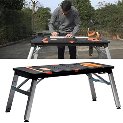 Imagen de Banco de trabajo plegable universal 7 en 1, mesa trabajo, con ruedas, carretilla mano, caballete mesa, patas altura ajustable, 1140 x 590 mm
