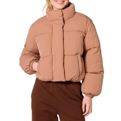 Imagen de Amazon Essentials Chaqueta Corta Acolchada (disponible en tallas grandes) Mujer, Marrón Claro, 6XL Grande