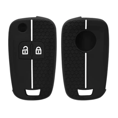 Imagen de kwmobile Carcasa Compatible con Llavero de Opel Chevrolet Llave Coche Plegable 2 Botones Funda para Mando Silicona Negro/Blanco