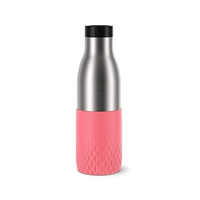 Imagen de Emsa Botella Bludrop Sleeve N31108, 0,5 litros, 100 % hermética, cierre Quick Press, placer de beber 360, calor 12 h frío 24 h, apto para lavavajillas, acero inoxidable, color coral