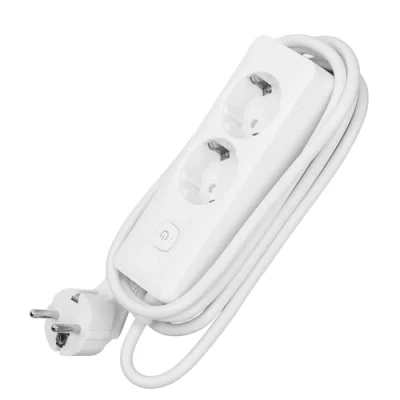 Imagen de Regleta Cuadrada de 2 Tomas schuko con Interruptor, 5 m, 3G, 1,5 mm² Blanca y Gris, Base