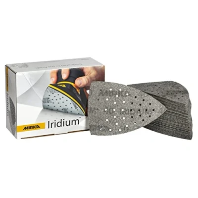 Imagen de Mirka Iridium Triángulo de lijado Premium Papel lija 100x152x152mm 36 hole Velcro Grit 40, 50 pcs / Para lijar pintura, masilla, imprimación, madera, acero, materiales minerales, plástico