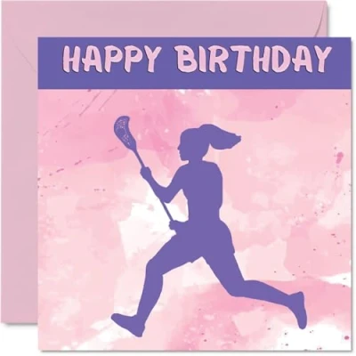 Imagen de tarjetas de cumpleaños deportivas para mujeres y niñas, Lacrosse Girls in Sport, tarjeta boxeo amiga, hermana, hija, sobrina, compañera equipo, felicitación