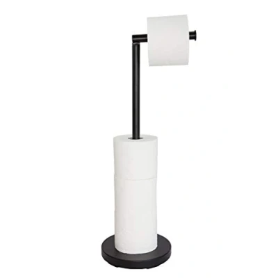 Imagen de KOOK TIME portarrollos para Papel higiénico de pie Metal Lacado Negro Mate Dia. 18 cm v Al. 56 Soporte Cuartos baño. Accesorio baño Negro.