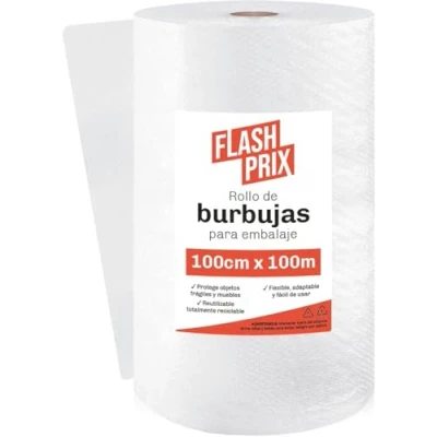 Imagen de FLASHPRIX Rollo Plastico Burbujas Embalaje, 100cm Ancho (A) y 100m longitud (L). Papel burbuja perfecto para Mudanzas, Embalajes Envíos