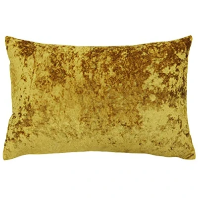Imagen de Riva Paoletti Verona Cushion Cover Rectangle Ochre Yellow Velvet Feel Crushed Look Hidden Zip Design 100% Polyester 40 X 60cm (16&quot; 24&quot; Inches) Designed in the UK