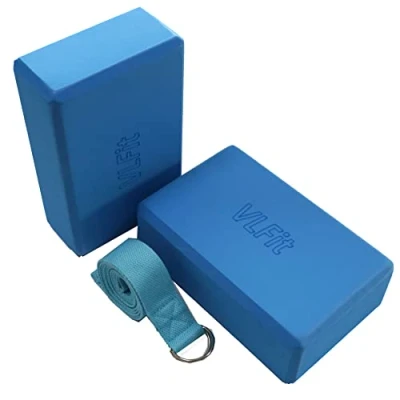 Imagen de VLFit De 2 bloques Yoga Y 1 Correa para Yoga,Bloque Espuma Eva Alta Densidad Block Pilates Accesorios Ejercicios