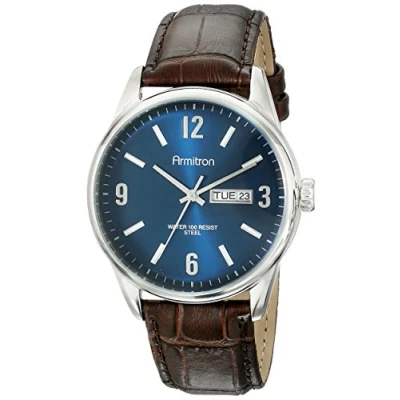 Imagen de Armitron 20/5048 Reloj de Pulsera para Hombre, con Correa Piel cocodrilo, función día y Fecha, Negro/Tono Plateado