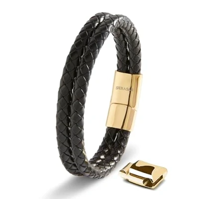 Imagen de SERASAR Joyerã&quot;a para Hombre Pulsera de Cuero Oro 23cm Dorado Chico Pulseras Hombres Brazalete Brazaletes Pulso Muñequera Muñequeras Bisuteria Joyeria Nudos Cuerda Bracelet Mens Jewellery