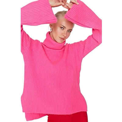 Imagen de Trendyol Turtleneck Plain Oversize Sweater Sudadera, Fucsia, S para Mujer