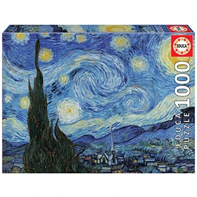 Imagen de Educa Puzzle de 1000 Piezas para Adultos La Noche Estrellada, Vincent Van Gogh. Incluye Pegamento Fix Puzzle. A Partir 14 años (19263)