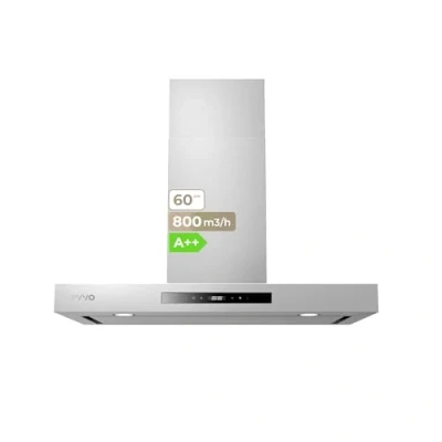 Imagen de EVVO Campana Extractora 60 cm Ancho Decorativa, Acabado Inox, Potencia 800 m3/h, Filtros de Aluminio y Carbón Activo, Control Táctil Gestual, Eficiencia Energética A++, CE32 Inox
