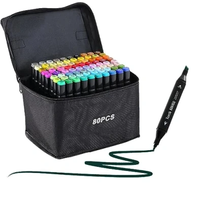 Imagen de Ordeluxe 80 colores: Rotuladores permanentes de graffiti con doble punta, juego multicolor para niños, adultos, artistas, pintura, colorear y bocetos. (80)