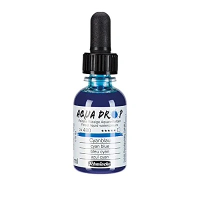 Imagen de Schmincke AQUA DROP, acuarela líquida a base de pigmentos, color Azul cyan en frasco 30 ml con pipeta, 24480034, para pintar acuarela, esbozos urbanos, caligrafía, rotulación mano
