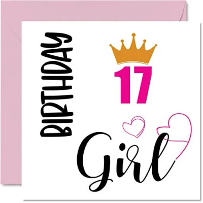 Imagen de Tarjeta de cumpleaños número 17 para niñas, tarjetas feliz niña años, hija, hermana, nieta, prima, amiga, sobrina, 145 mm x mm, felicitación
