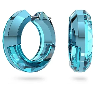 Imagen de Swarovski Pendientes de Aro Lucent, Cristal Azul, Completamente Tallado con un Sutil Clip Aluminio, la Colección Lucent