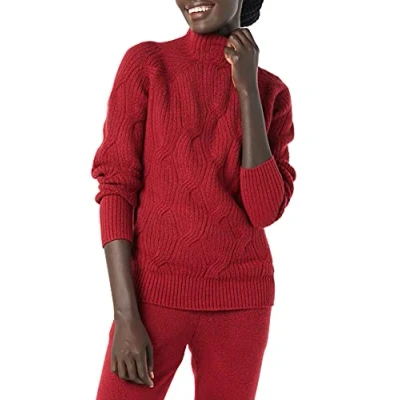 Imagen de Amazon Essentials Jersey Trenzado de Cuello Chimenea y Suave al Tacto Mujer, Rojo Oscuro, XS