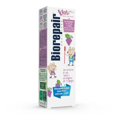 Imagen de Biorepair® pasta de dientes para niños, 0 6 años, uva, niños sin flúor, sabor anticaries, encías saludables, 50 ml