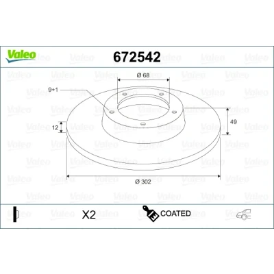 Imagen de VALEO 672542 Disco de freno Eje trasero 302 12 9 macizo revestido AUDI: A6 C6 Berlina, Avant