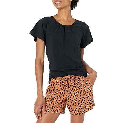 Imagen de Amazon Essentials Camiseta con Cuello Redondo Abierto, Manga de Capa y Corte Clásico Mujer, Negro, XXL