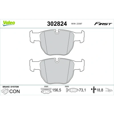 Imagen de VALEO 302824 Juego de pastillas freno Eje delantero excl. contacto avisador desgaste sin tornillos, Chapa antichirridos