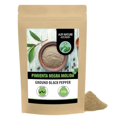 Imagen de pimienta negra molida (250g), 100% natural, naturalmente sin aditivos, vegana, granos de