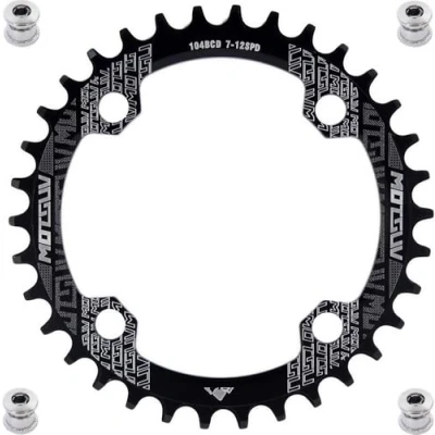 Imagen de YBEKI Plato de Bicicleta 32T 34T 36T 38T 40T 42T 44T 46T 48T 50T 52T 104BCD Redondo Ovalado Estrecho Ancho Unico Monoplato para Montaña Carretera (Redondo Negro, 34T)