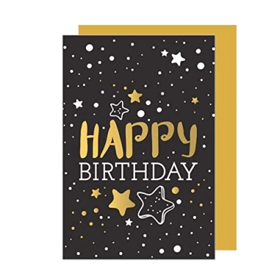 Imagen de Edition Seidel Tarjeta de felicitación cumpleaños premium con sobre. Billet Happy Birthday para mujer hombre adolescentes joven estrellas oro (G3457 SW023)
