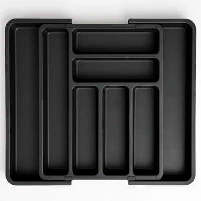 Imagen de Edihome, Cuberteros para Cajón Cocina, Organizador Cubiertos, Bandeja de Cubertería Extensible, con 6 a 8 compartimentos, BPA Free, Utensilios Ajustable (Negro)