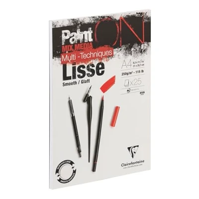 Imagen de Clairefontaine 975729C Lote de 25 hojas papel dibujo multitécnico, superficie lisa, color blanco, A4, 21 x 29,7 cm, 250 g