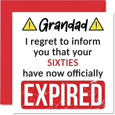 Imagen de Stuff4 Divertidas tarjetas de 70 cumpleaños para abuelo, tus sesenta han caducado, tarjeta feliz abuelo parte nieto y nieta, 145 mm, broma, humor, felicitación