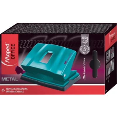 Imagen de Maped Material de Oficina Perforador Deco Ess Metal Agujereador Papel para 20/25 Hojas Diseño en Color Azul Metalizado Sistema Sujeción