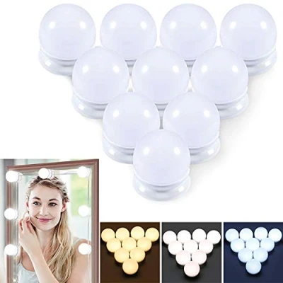 Imagen de Luces De Espejo Tocador Maquillaje Led Kit Usb Cable Hollywood, 10 Bombillas Dimmable 3 Modos Color y Brillo, Para Diy Espejos Vestidor Baño Luz (Sin Cargador Usb)