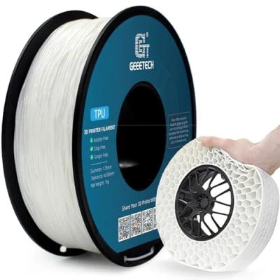 Imagen de GEEETECH Filamento de TPU 1,75 mm +/ 0,02 para impresora 3D, 1 kg, bobina, color blanco