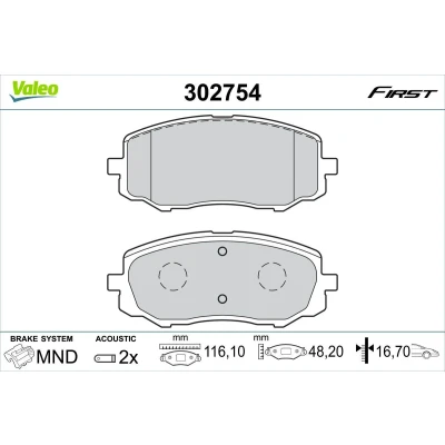 Imagen de VALEO 302754 Juego de pastillas freno Eje delantero con contacto avisador desgaste Chapa antichirridos HYUNDAI: i20 I Hatchback