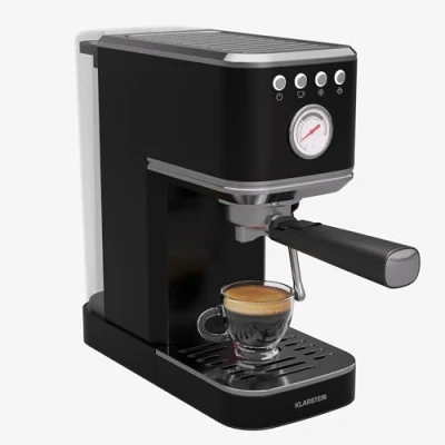 Imagen de Klarstein SteelPresso Slim Cafetera Express 20 Bares, 1350W, Depósito 1,2L, Boquilla de Vapor, Carcasa Acero Inoxidable, Compacta, Fácil Limpieza, Negra