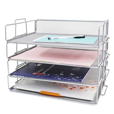 Imagen de Exerz Clasificador de Papel Malla Alambre, 4 Piezas, Organizador Multifuncional Escritorio, Soporte Cartas apilable para Oficina, Escuela, Estudio, cajón 2 en 1