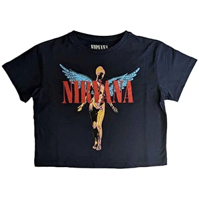 Imagen de Rock Off officially licensed products Nirvana Crop Top Camiseta de utero Angelic Band Logo Nuevo Oficial para Mujer, navy, M