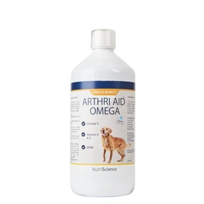 Imagen de NutriScience ArthriAid Omega Complemento líquido, 1 litro, para perros y gatos, articulaciones movilidad
