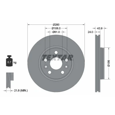 Imagen de TEXTAR PRO 92202403 Disco de freno 280 24 05/07 108 ventilación externa revestido sin perno sujeción rueda, buje rueda