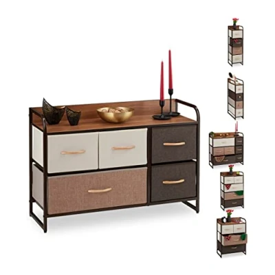 Imagen de Relaxdays Mueble Modular, 5 Cajones deslizantes, Balda, Cestas Plegables, Cómoda de Tela, 58 x 87,5 31,5 cm, Marrón, D