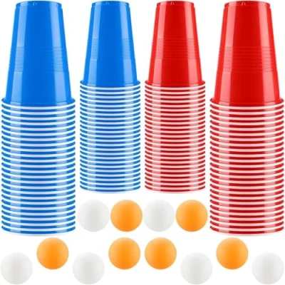 Imagen de Juego de Vasos Beer Pong, Pong 500 ml, 50 y 12 Pelotas Tenis Mesa, Fiesta Reutilizables, para Cumpleaños, Festivales, Bodas, Navidad, Camping